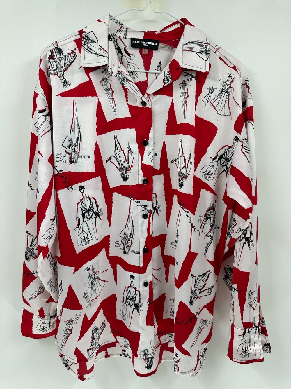 Karl Lagerfeld Red, White and Black Graphic Sketch Button-Down Shirt